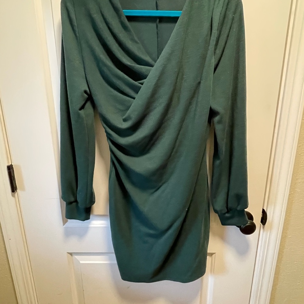 Very J Forest Green Draped Long-Sleeve Dress